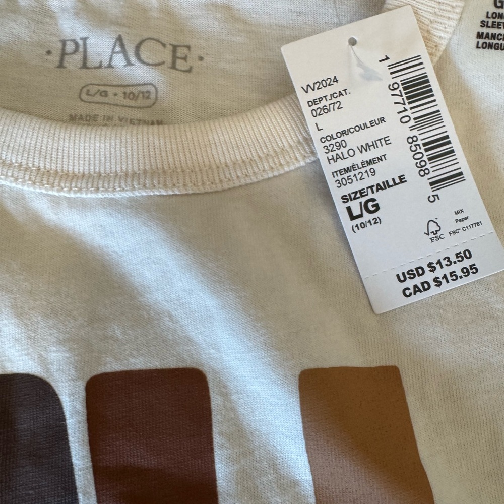 White Long Sleeve Tee with 'All Good Vibes' Print unisex sz 10/12 - Picture 3 of 4